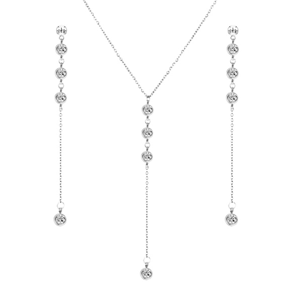Elegant 18KT Crystal Y Drop Necklace Set
